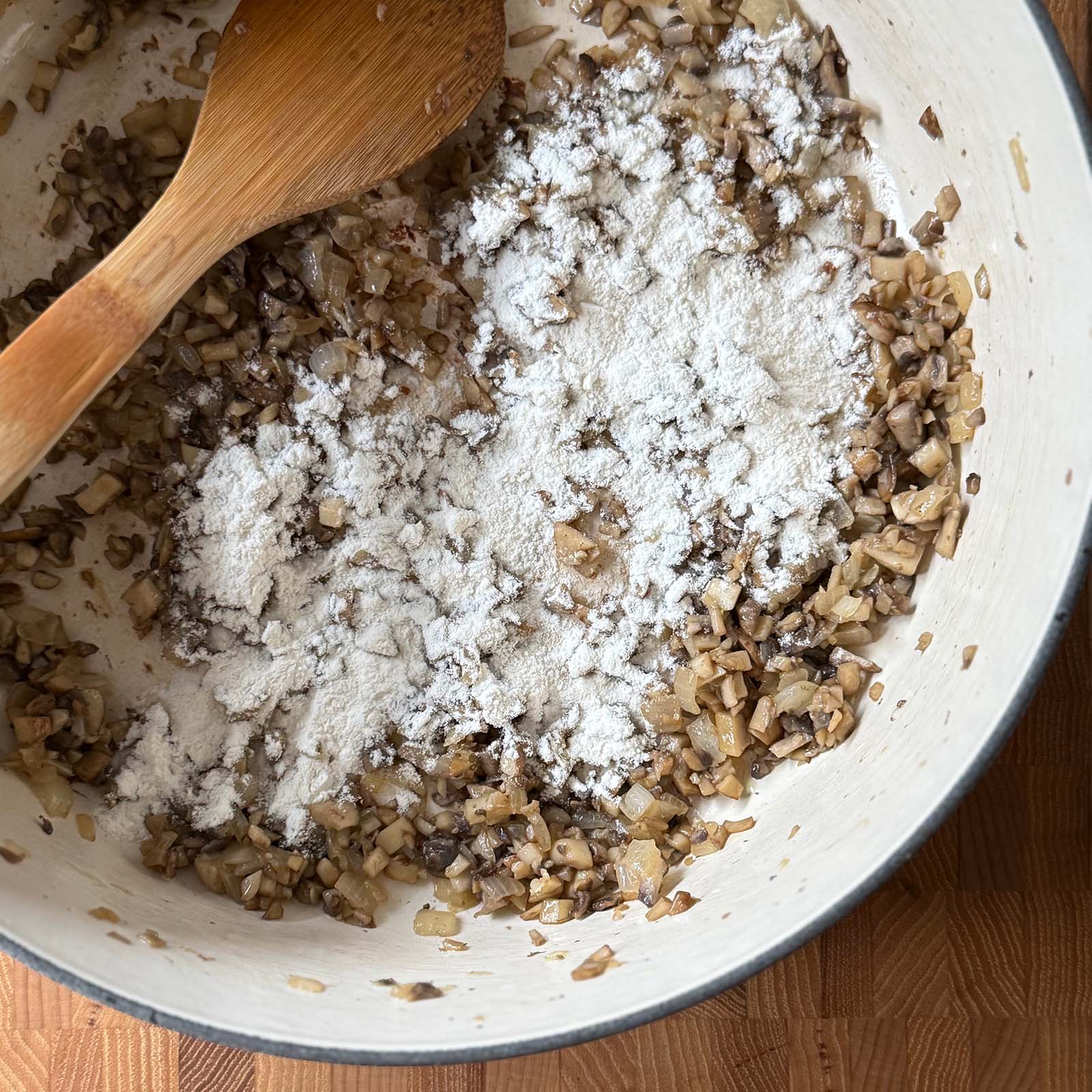 Sprinkle Flour on Mushrooms to Thicken