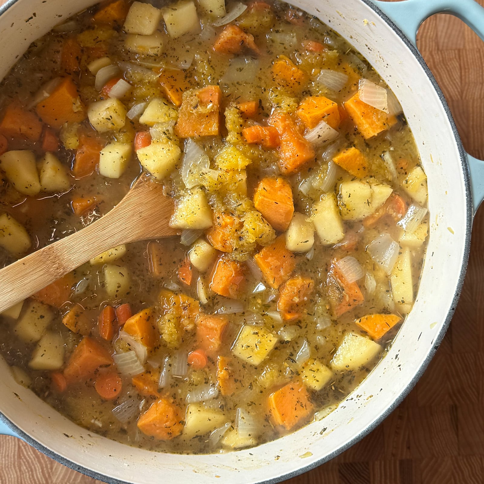 Acorn Squash Soup in a Pot Before Blending