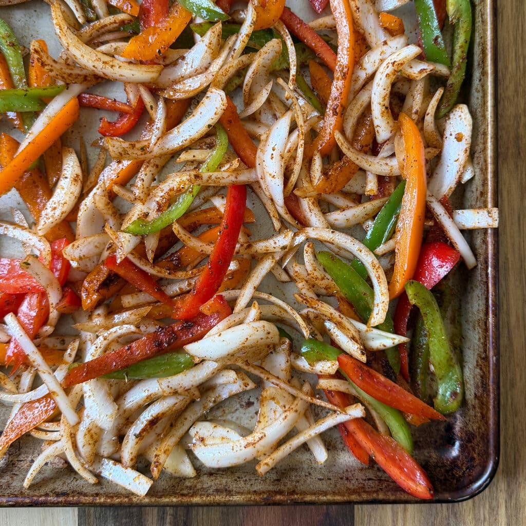 Peppers and Onions on Sheet Pan
