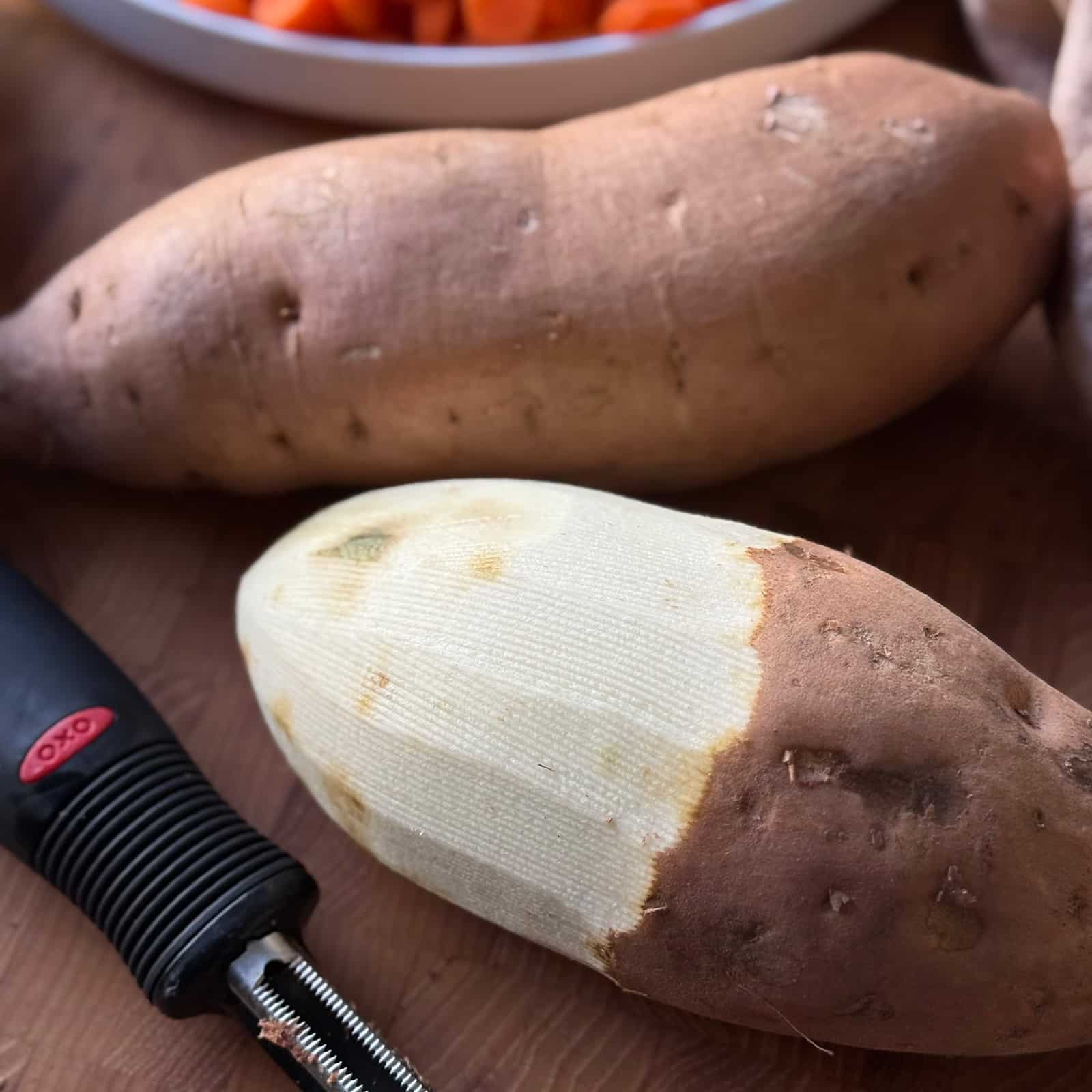 White Sweet Potato Partially Peeled
