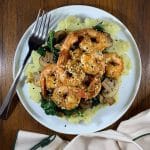 Cajun Shrimp with Wilted Garlic Spinach and Mushrooms