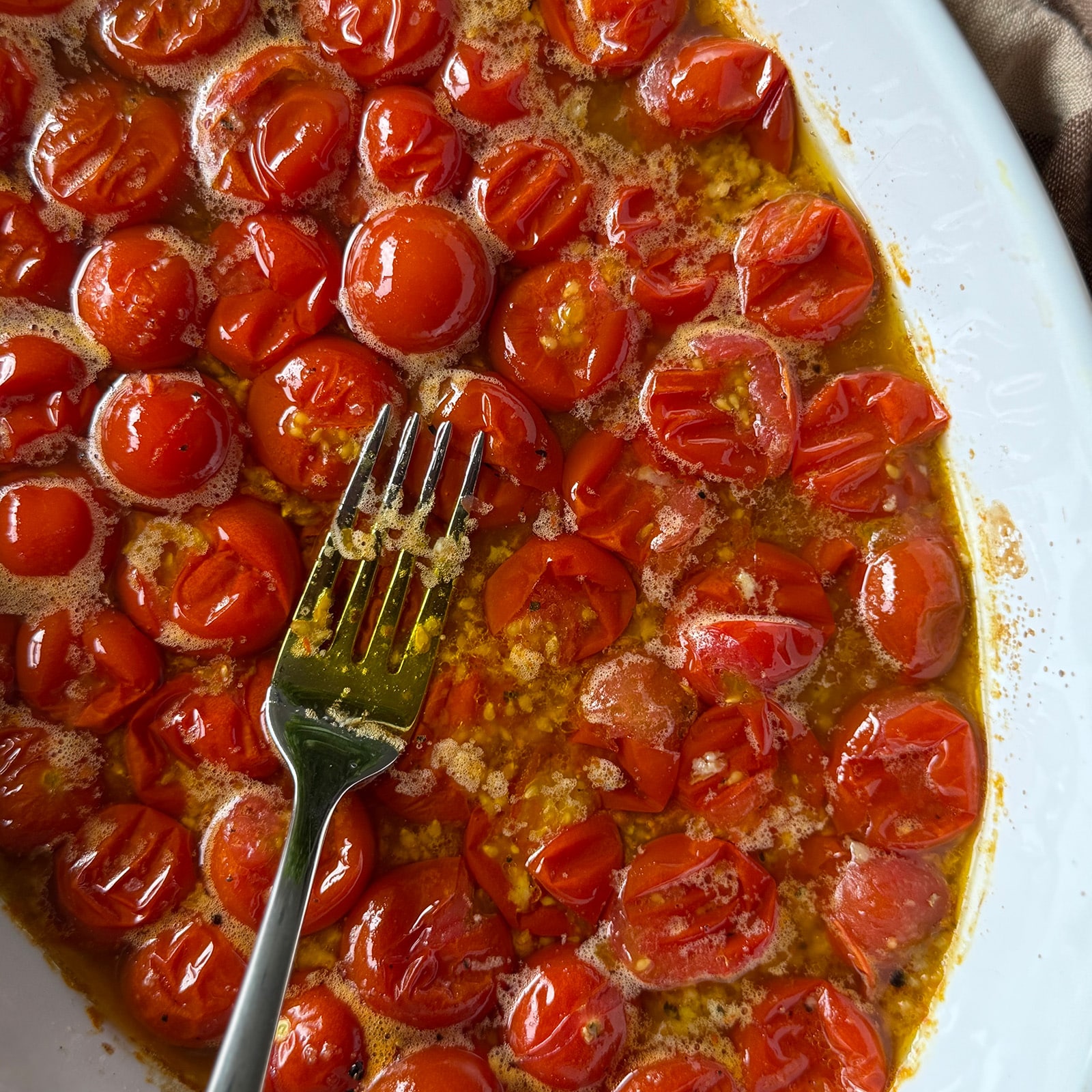 Burst Tomatoes Smashed with a Fork