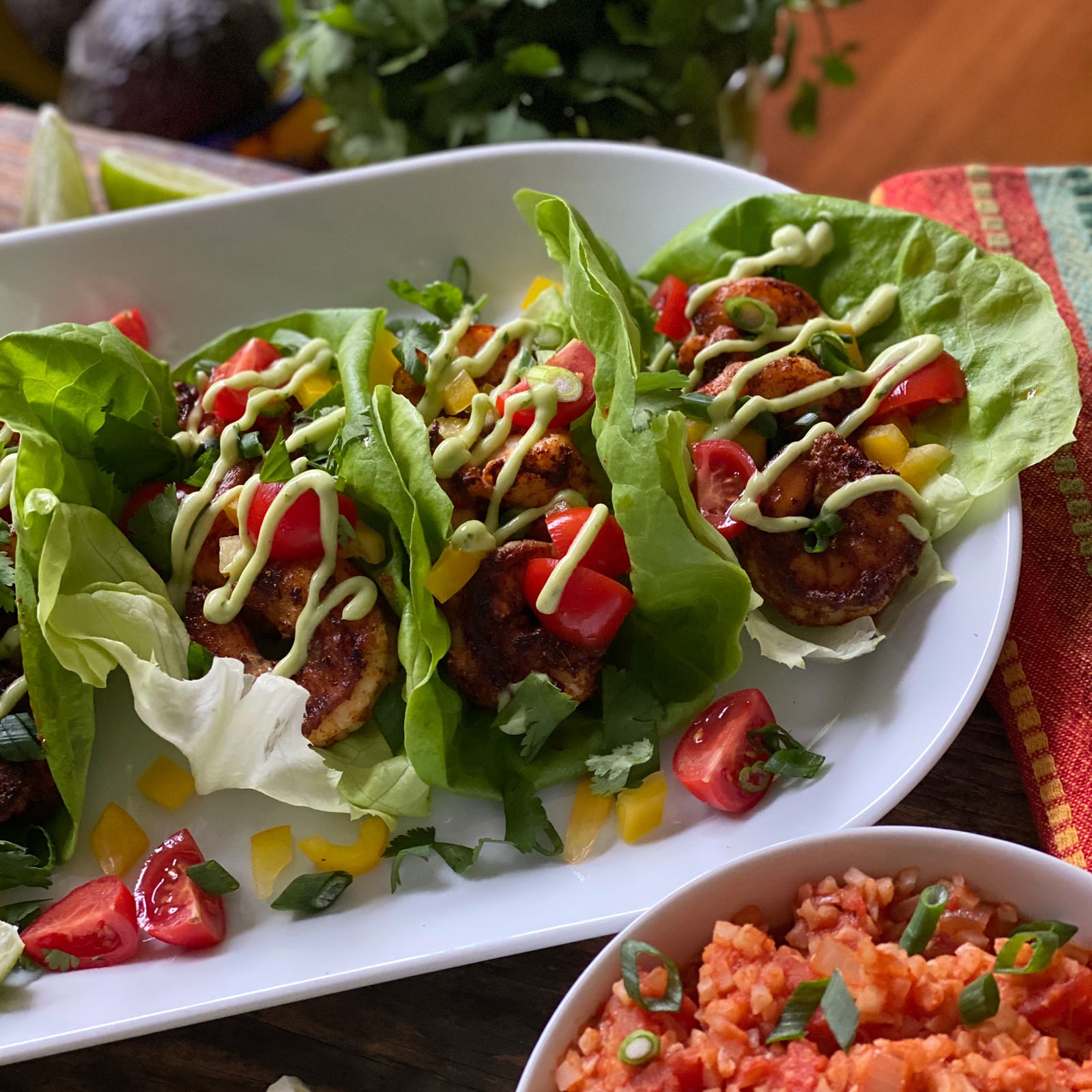Shrimp Fajita Tacos Served with Riced Cauliflower