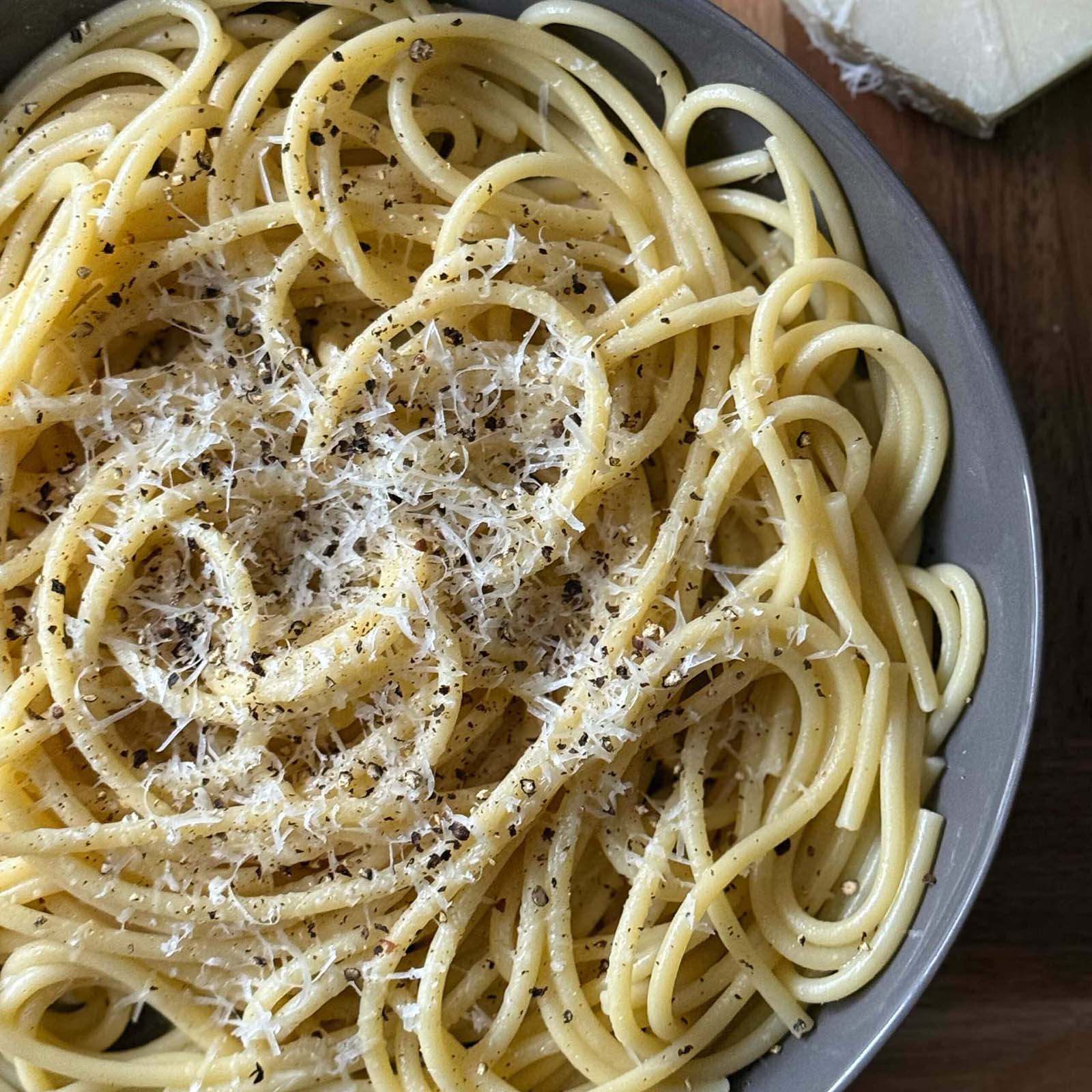 Bucatino Cacio e Pepe in a Bowl