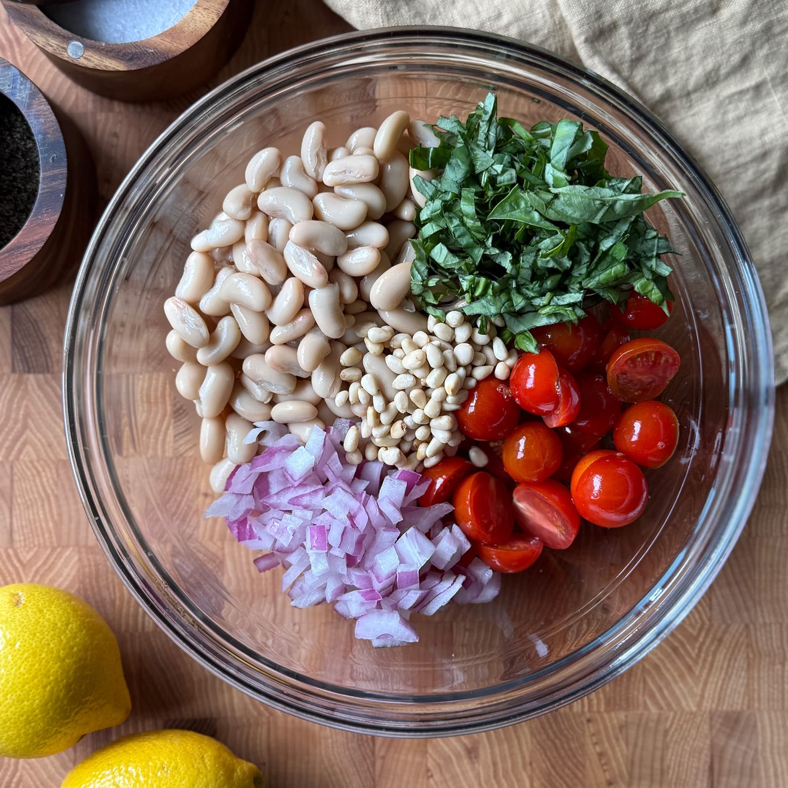 Ingredients in a Bowl for Cannellini Bean Salad
