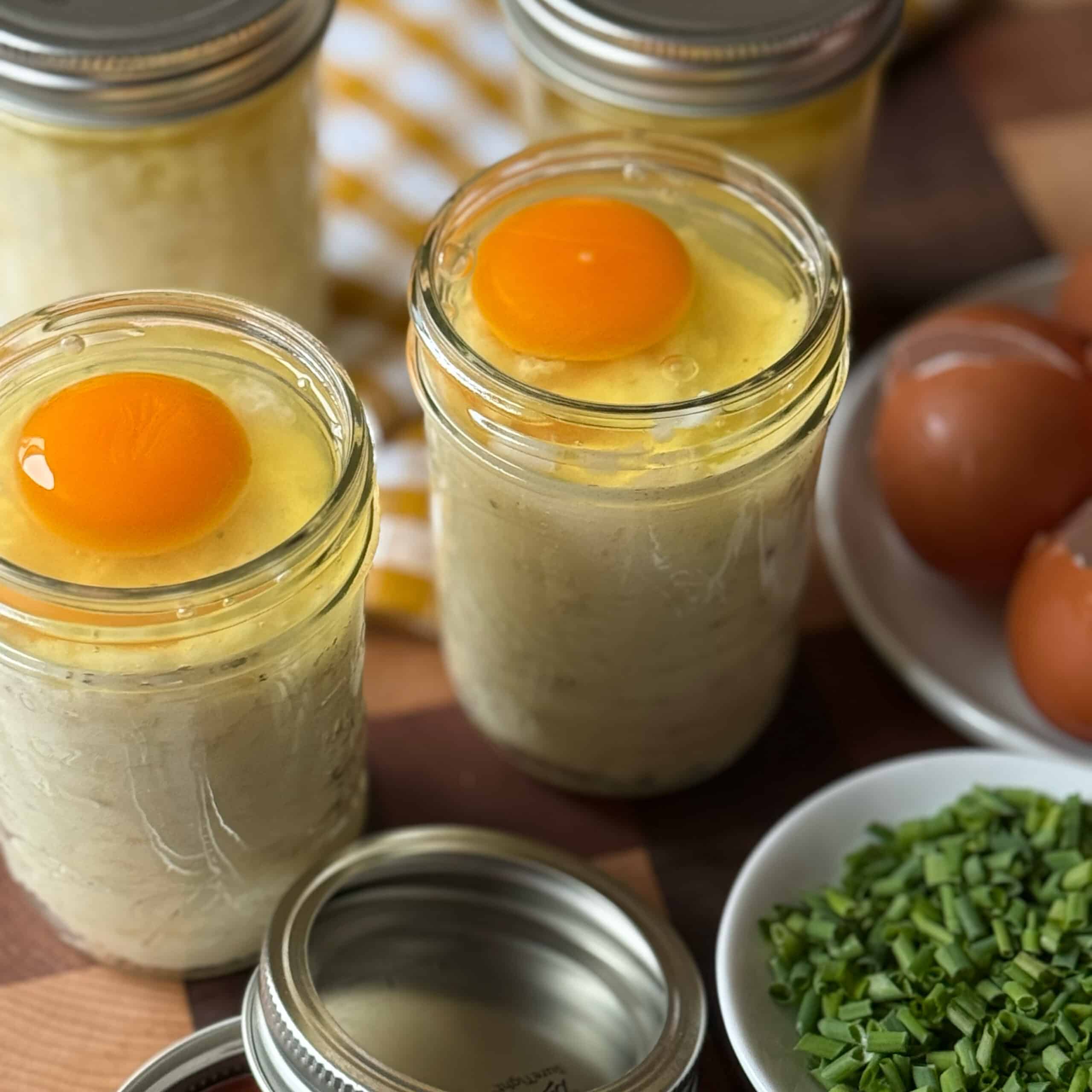 Eggs Cracked in a Jar for Coddled Eggs