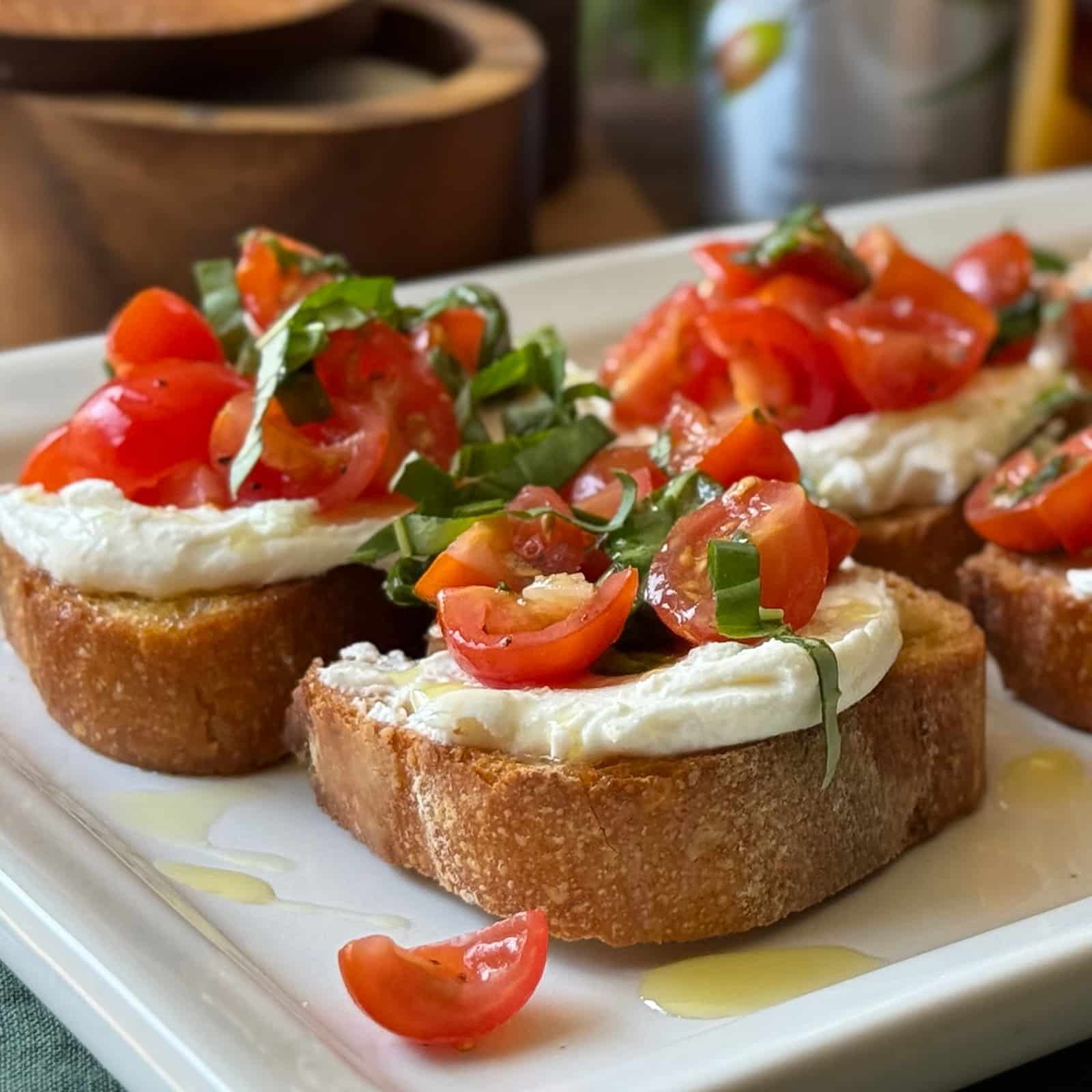 Cherry Tomato Bruschetta on Goat Cheese Toast