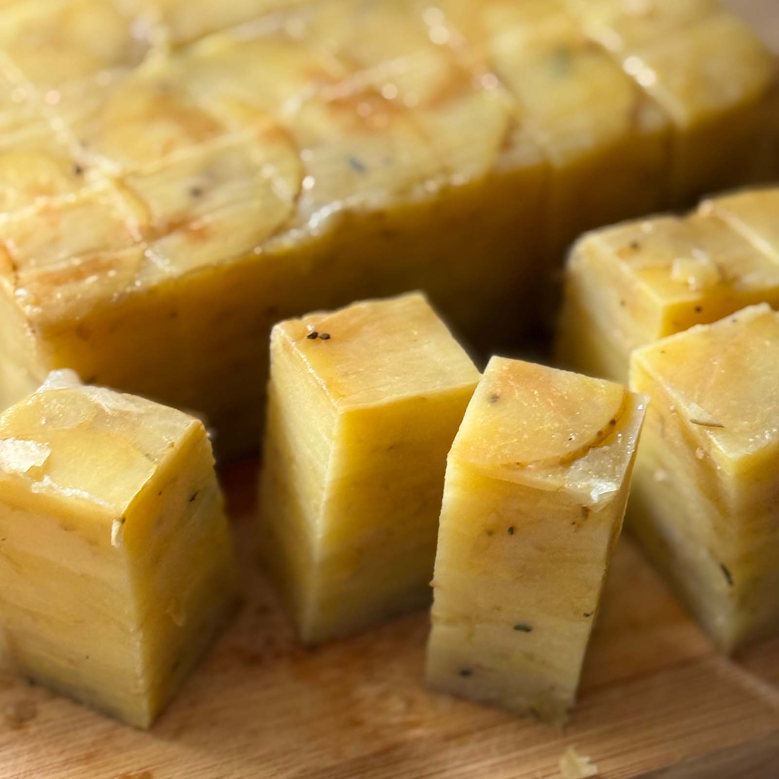 Potato Pave Cut into Cubes
