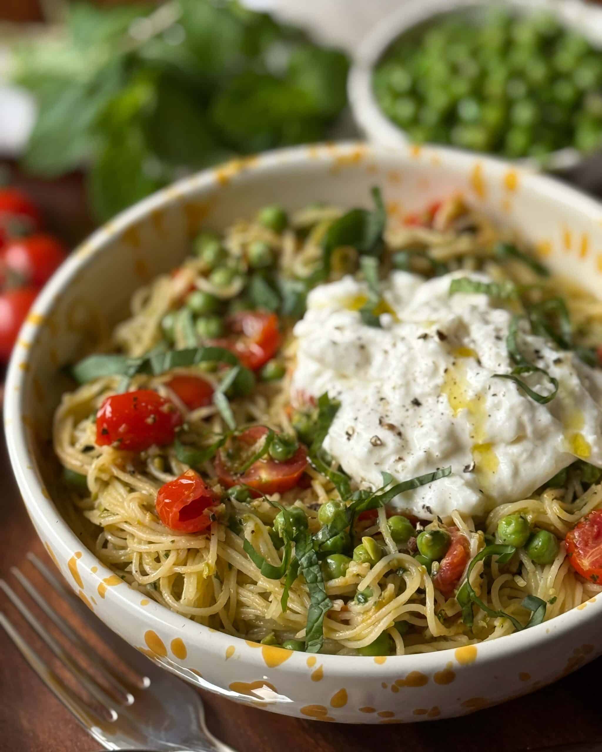 Pea Pesto Pasta with Burrata