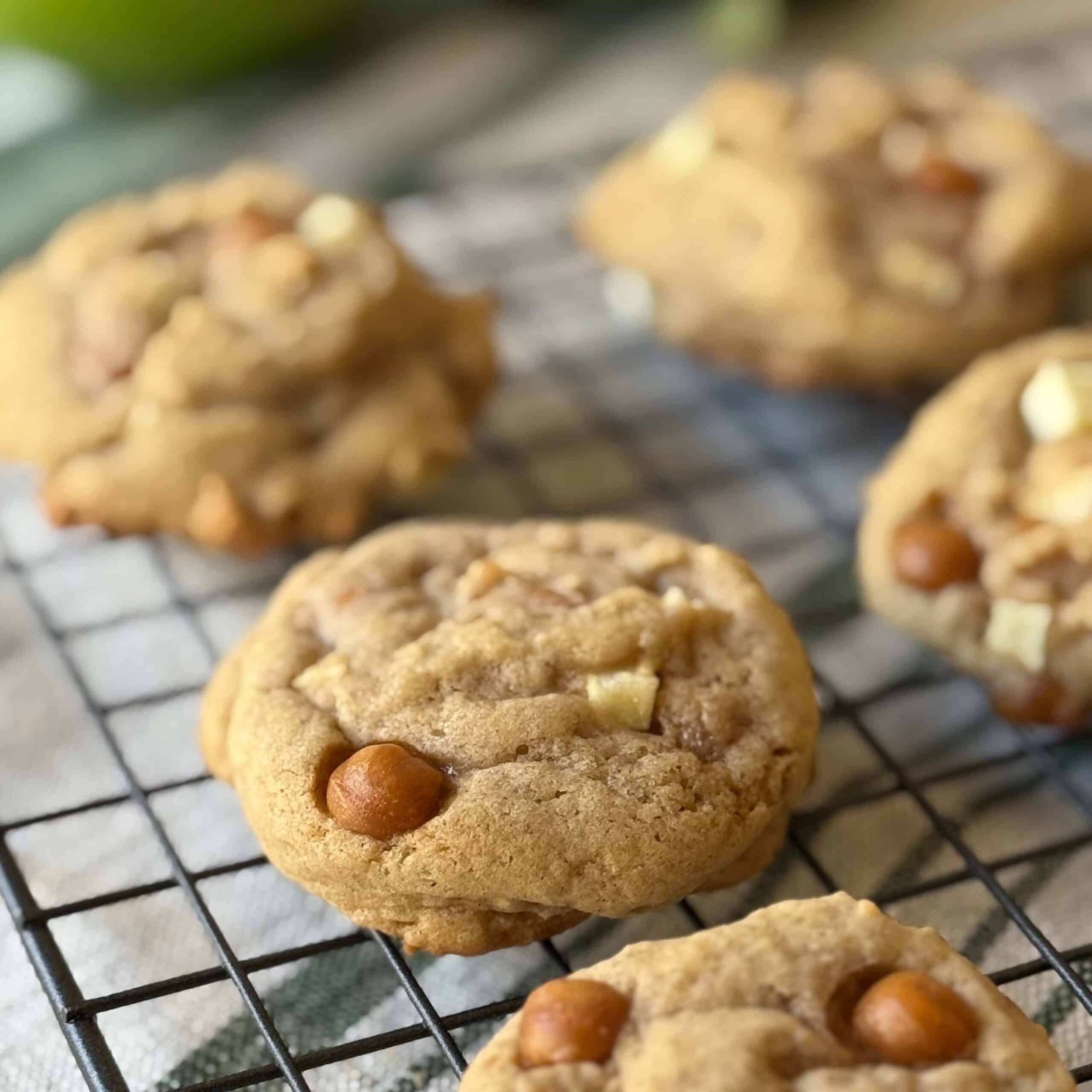 Caramel Apple Cookies on a Cooling Rack