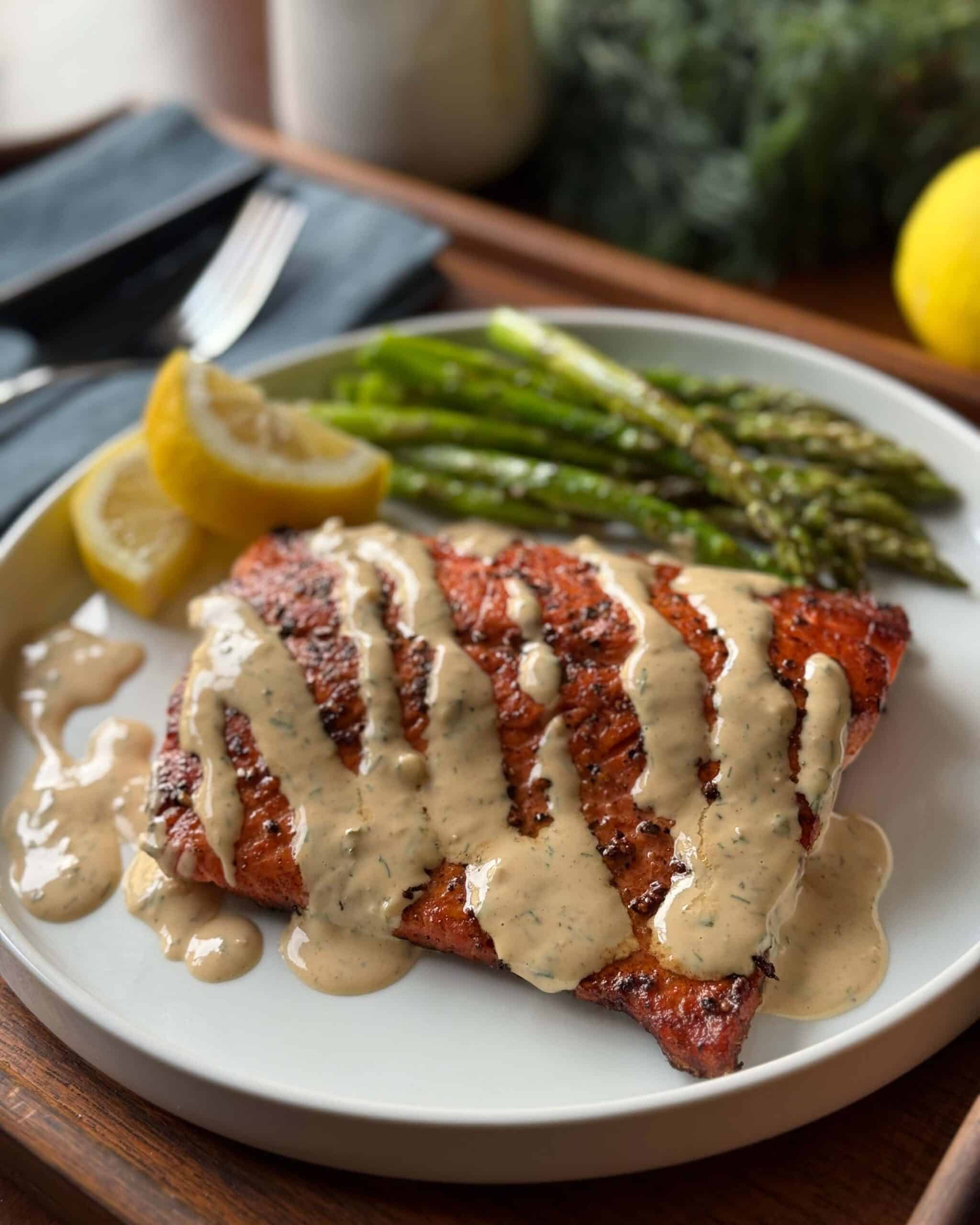 Herbed Tahini Sauce on Salmon