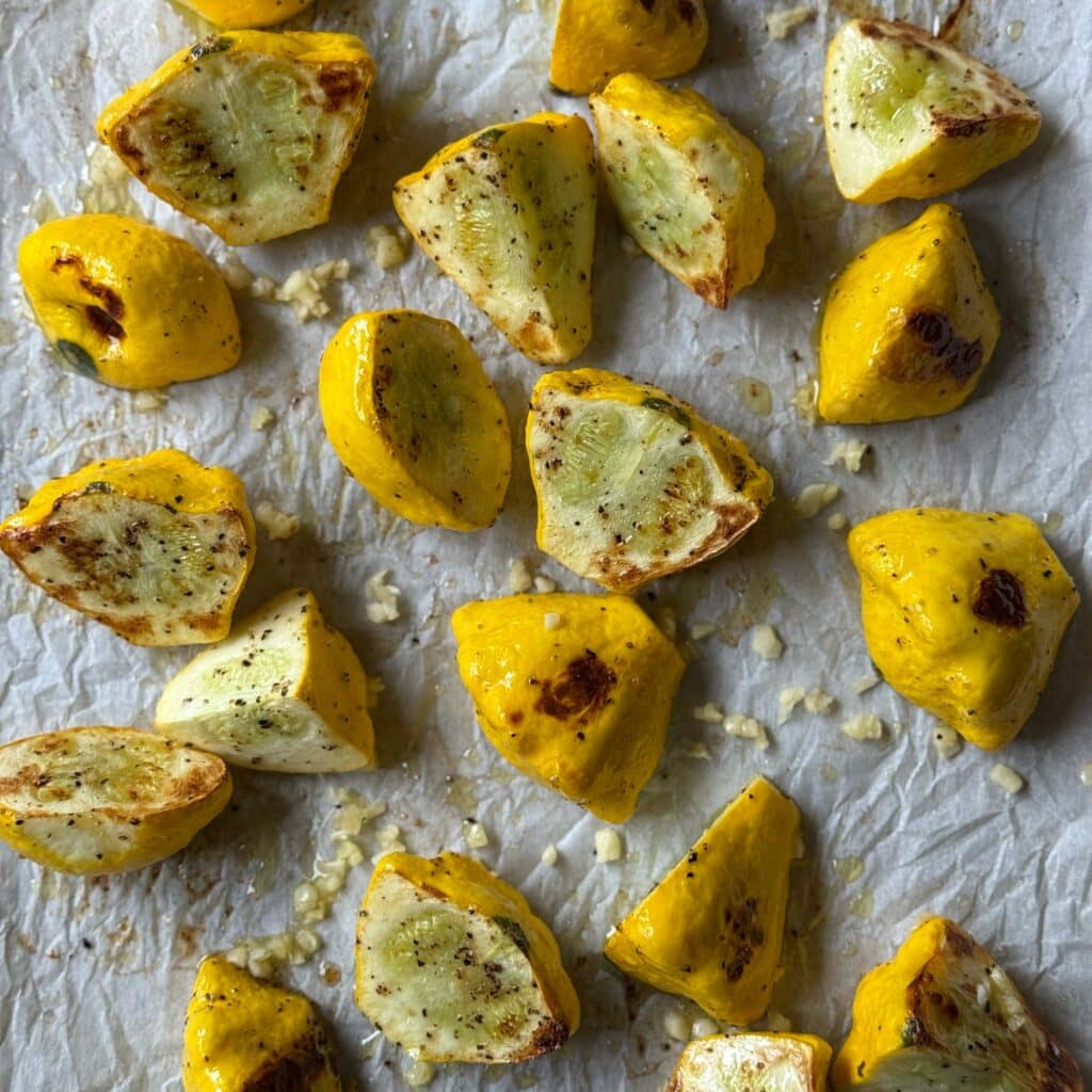 Pattypan Squash Partially Roasted with Garlic