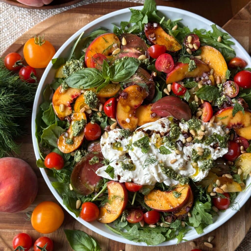 Peach Burrata Salad with Pesto