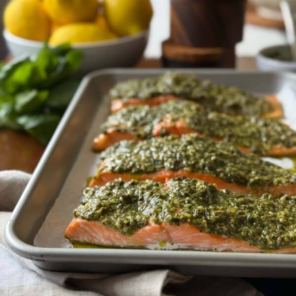 Cooked Salmon with Pesto Sauce