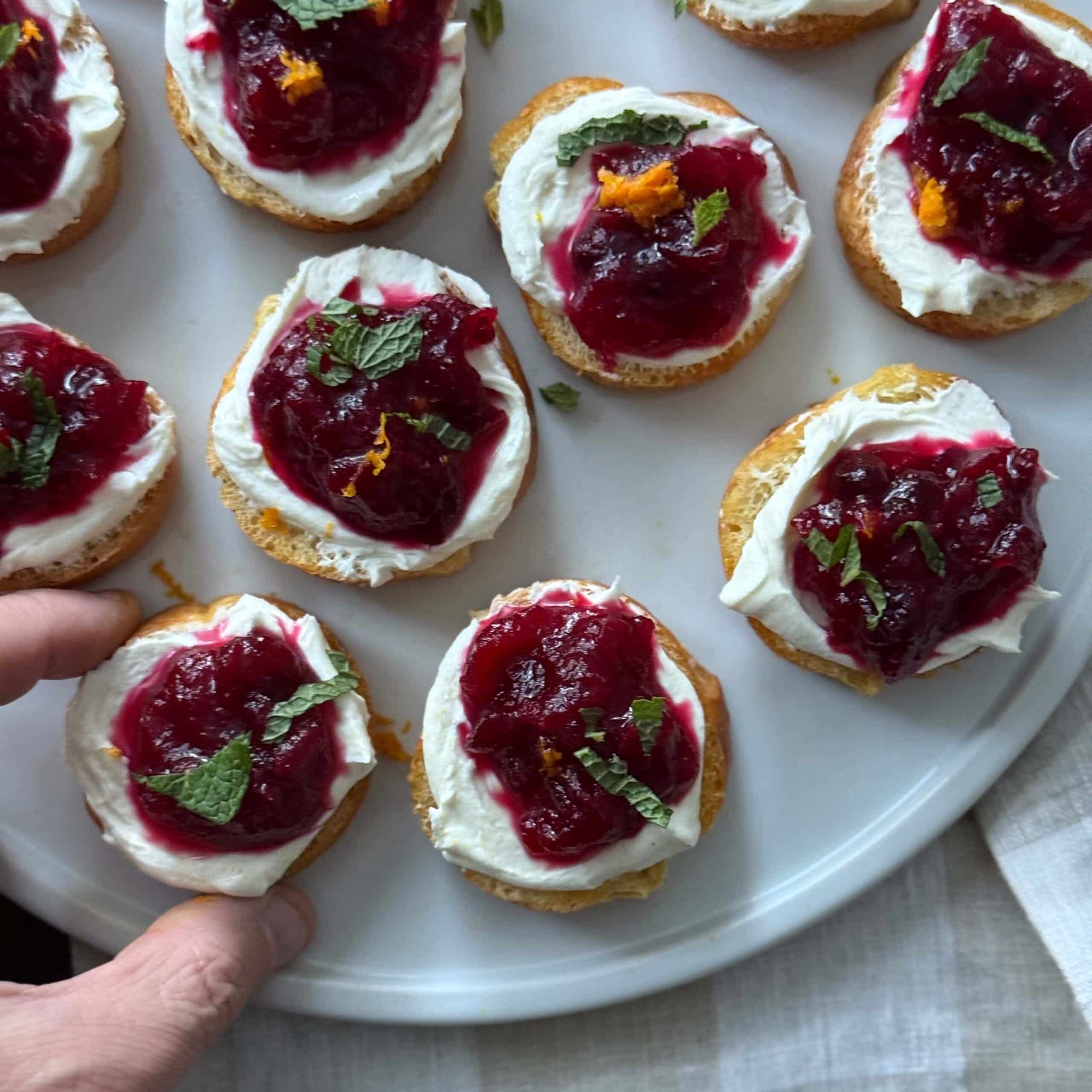 Cranberry Goat Cheese Crostini Serving