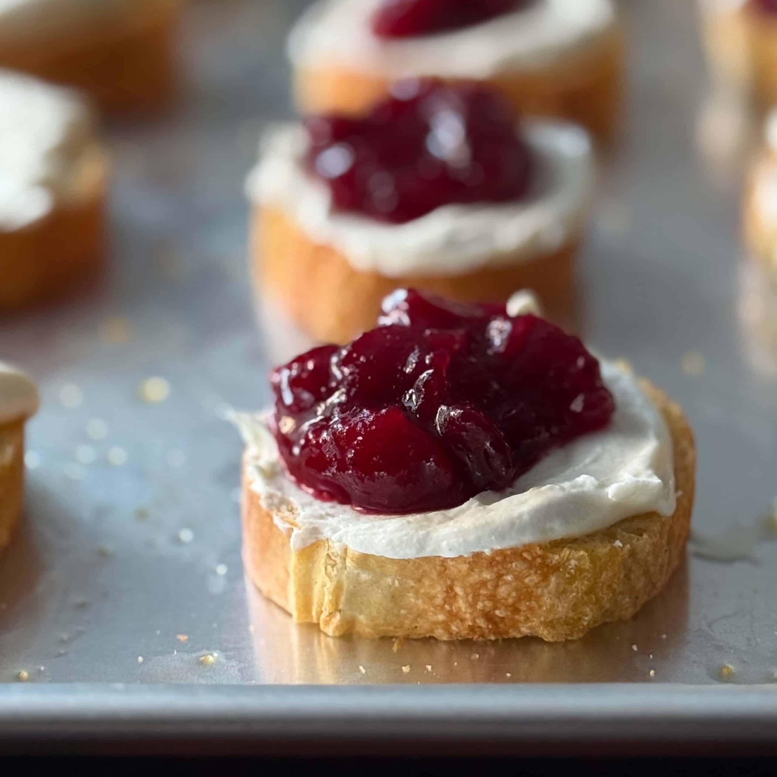 Cranberry Goat Cheese Crostini on a Tray