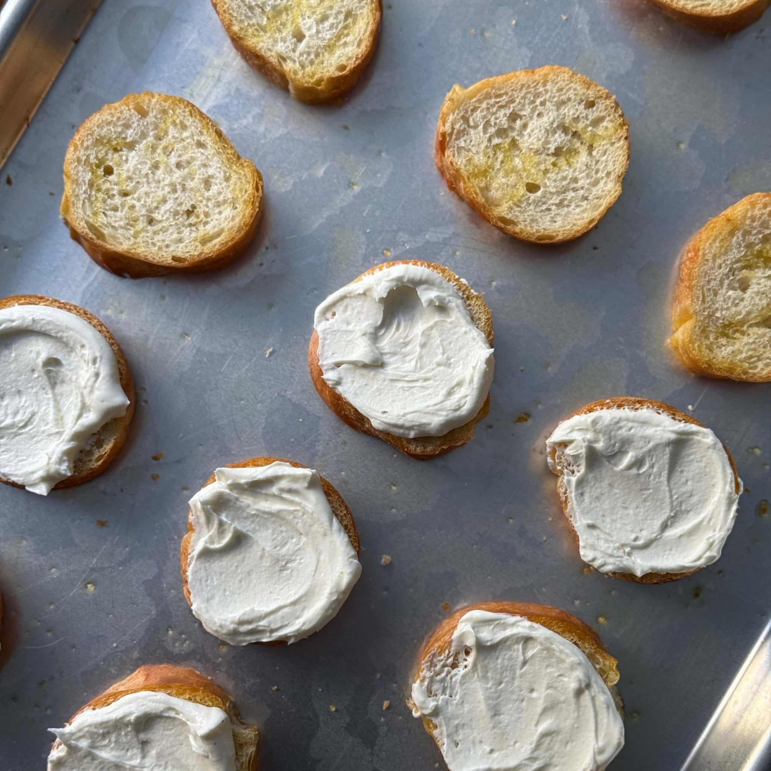 Crostini with Goat Cheese on a Tray