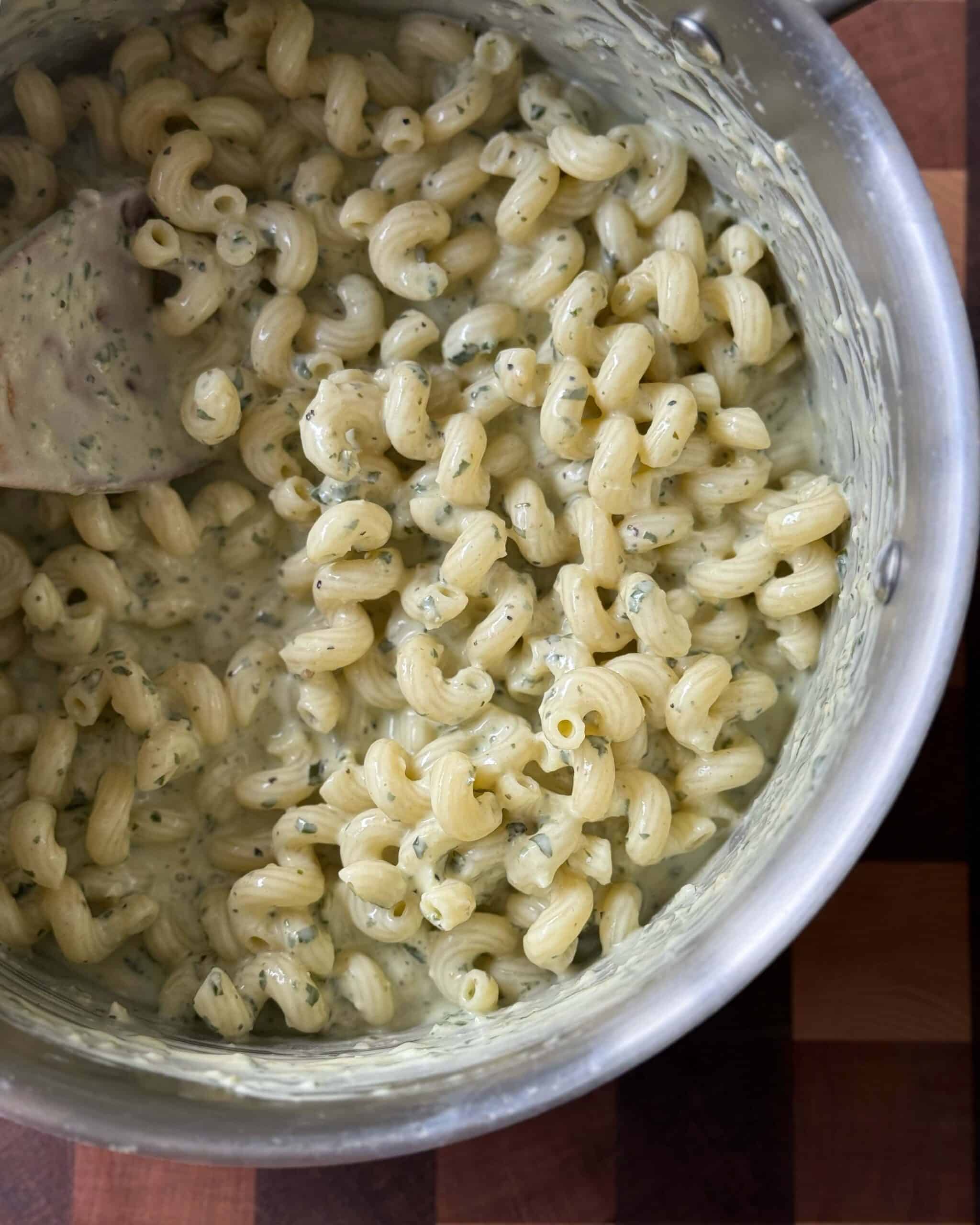 Pasta with Creamy Pesto Sauce in a Pot