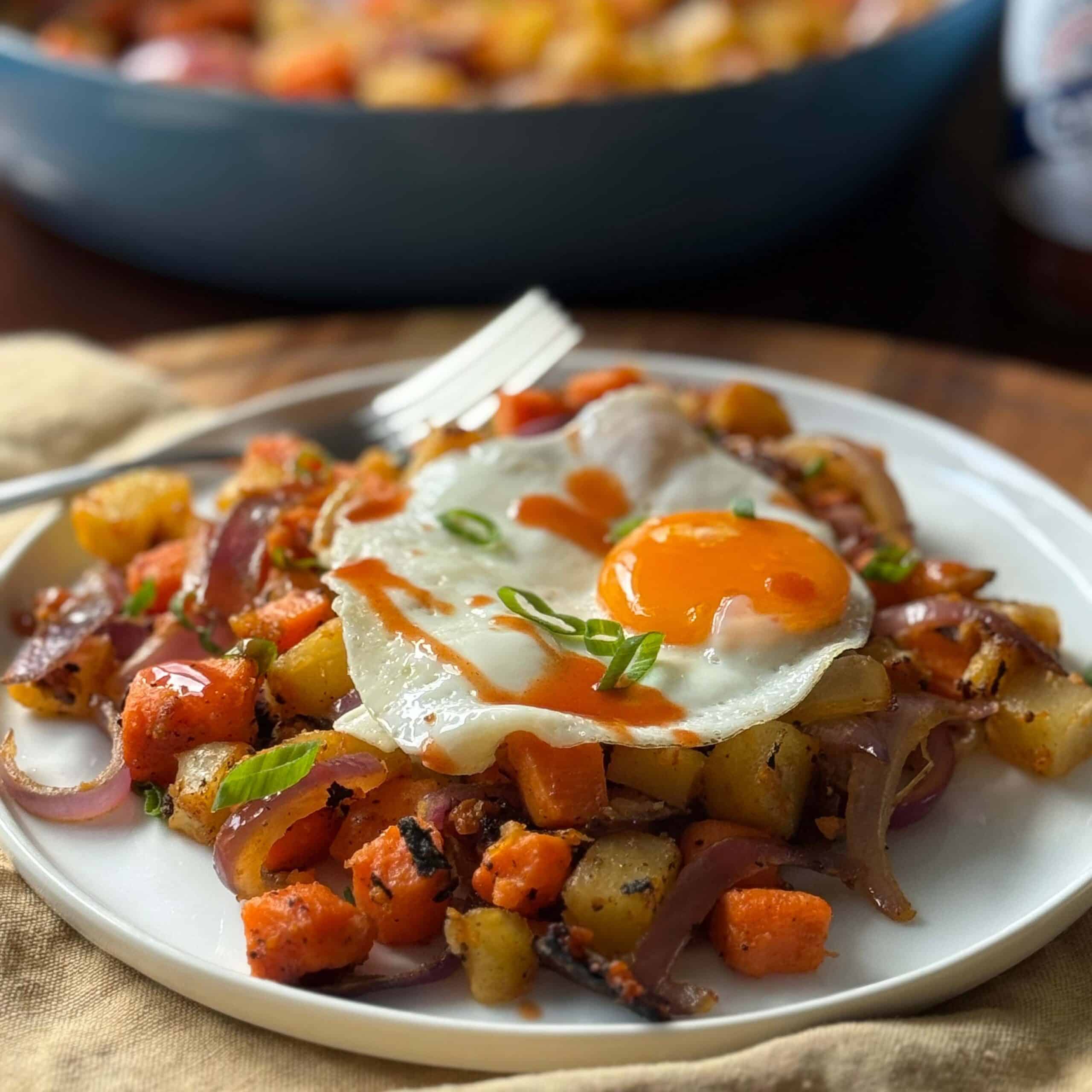 Sweet Potato and Potato Hash with Fried Egg