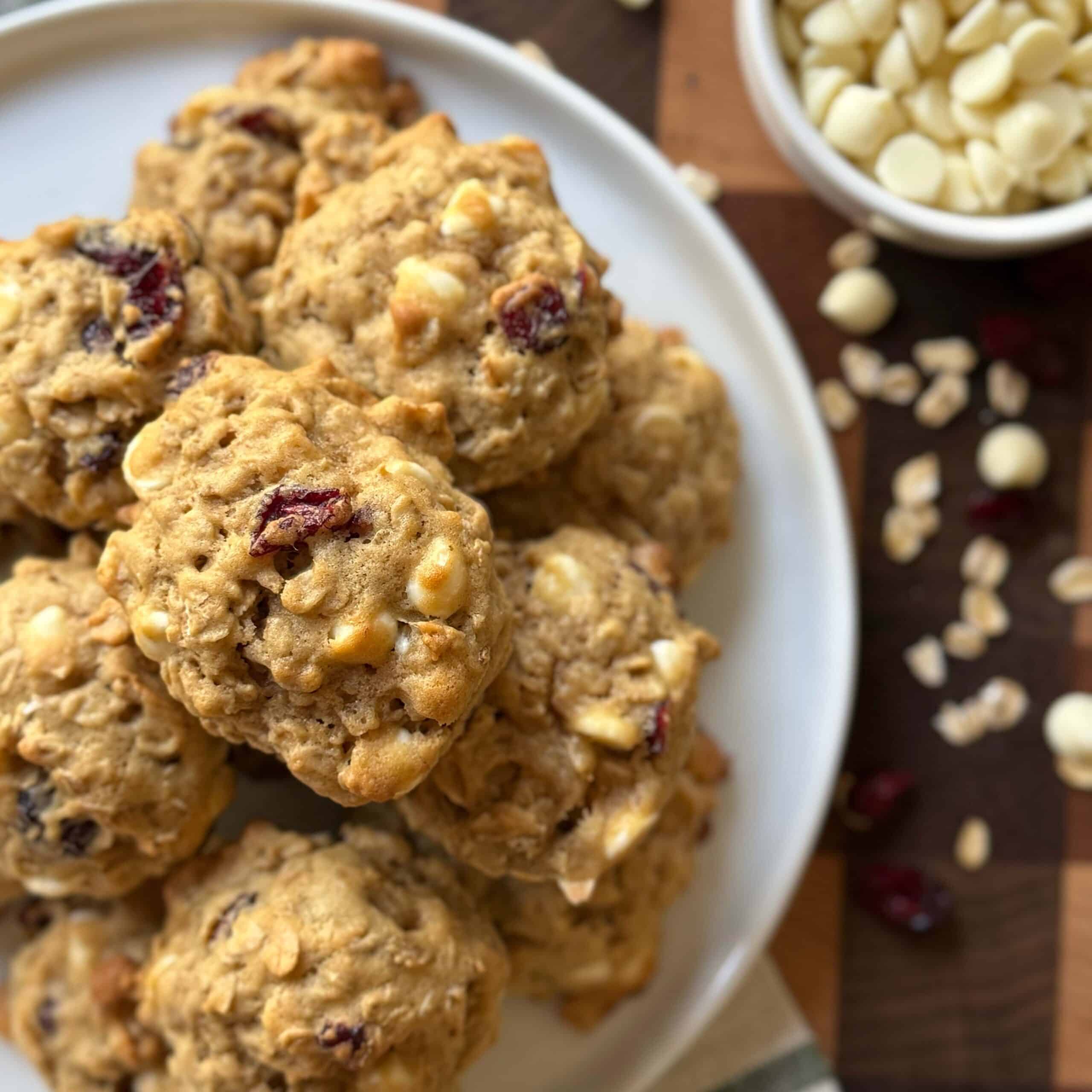 Cranberry White Chocolate Oatmeal Cookies on a plate