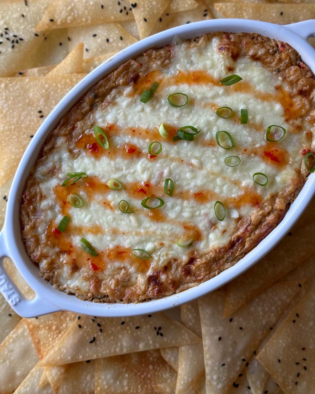 Crab Rangoon Dip with Baked Wonton Chips