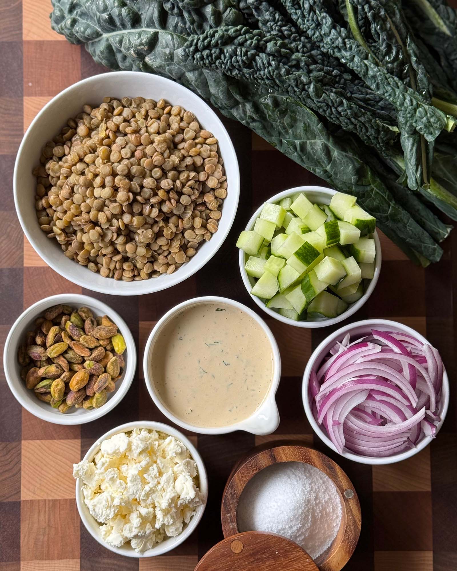 Kale and Lentil Salad Ingredients