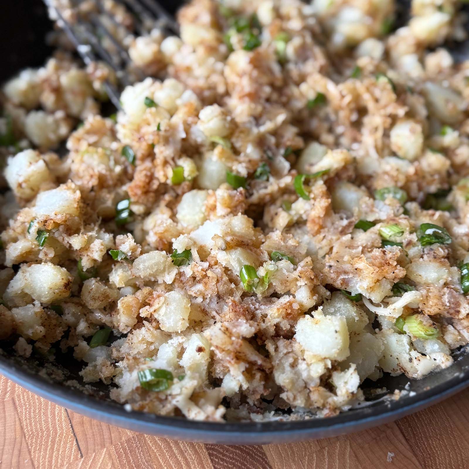 Seasoned Potato and Cheese Filling in a Skillet