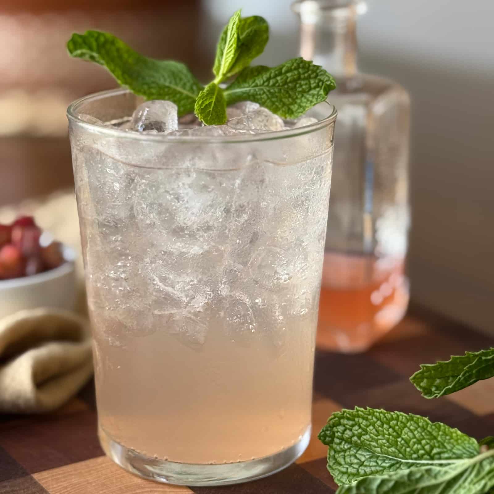Rhubarb Shrub Mocktail with Mint