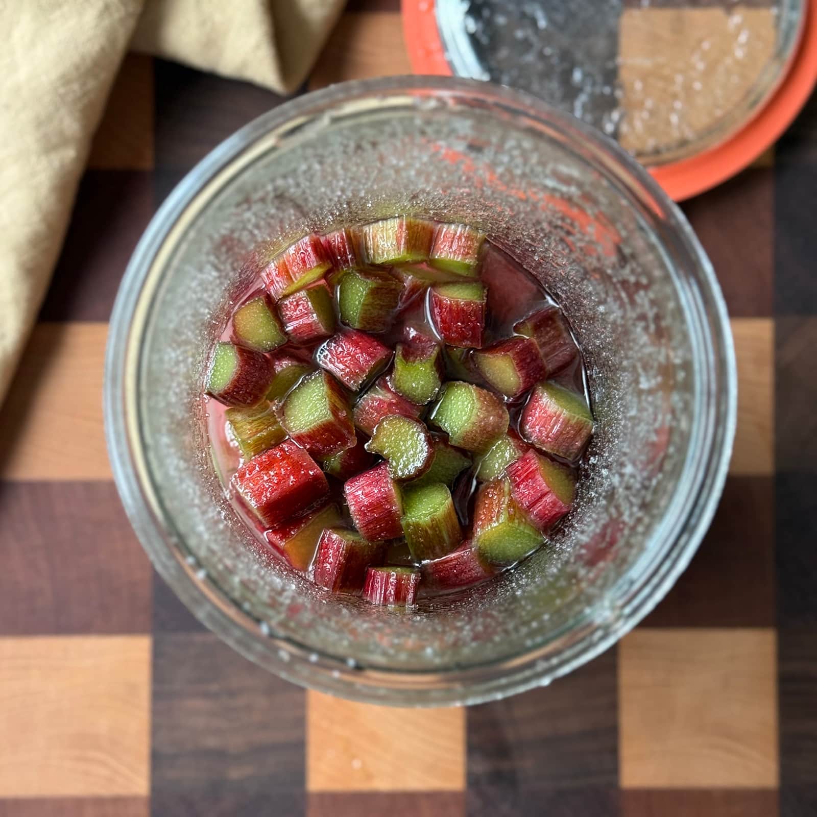 Rhubarb Syrup in a Jar on Day 2