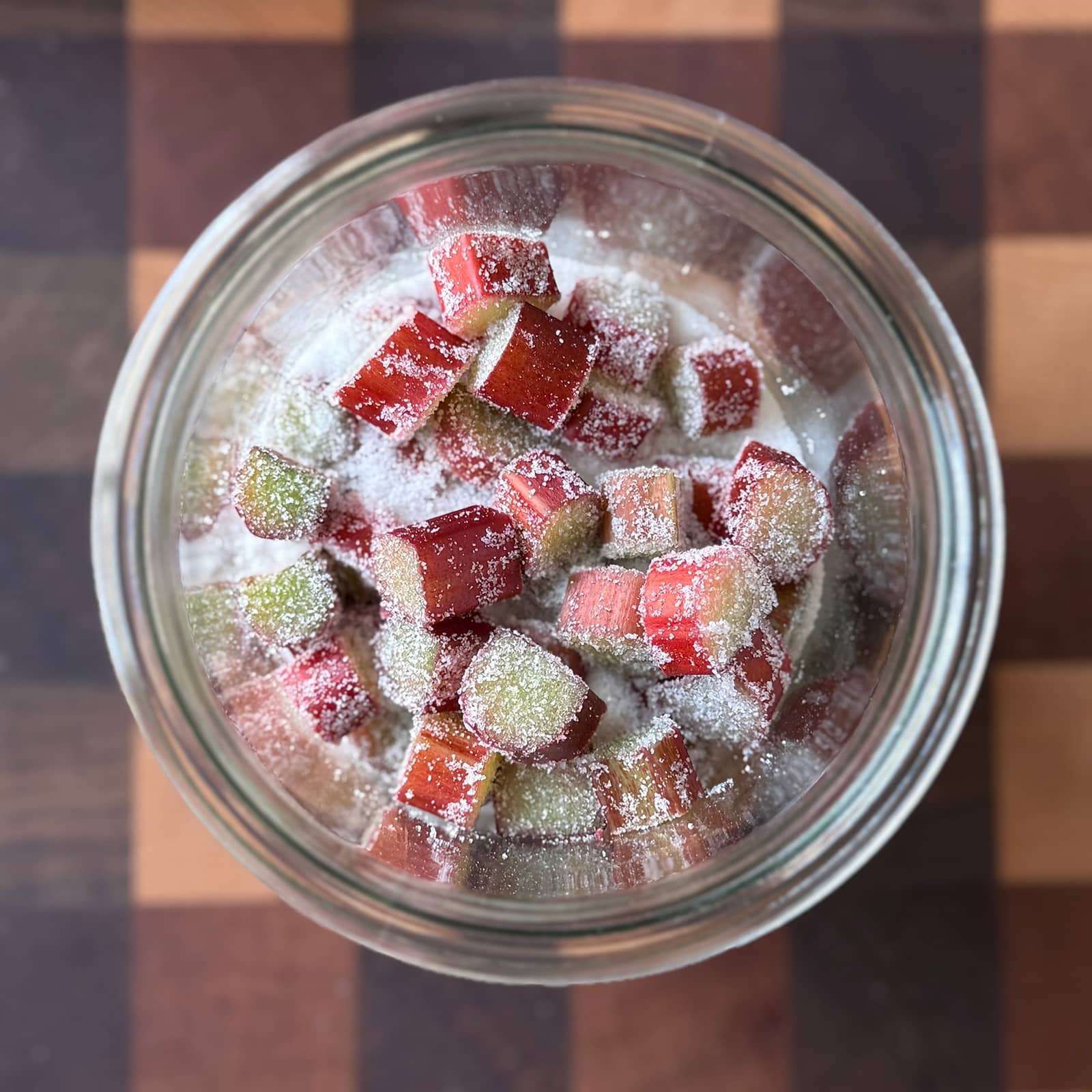 Rhubarb and Sugar Mixed in Weck Jar