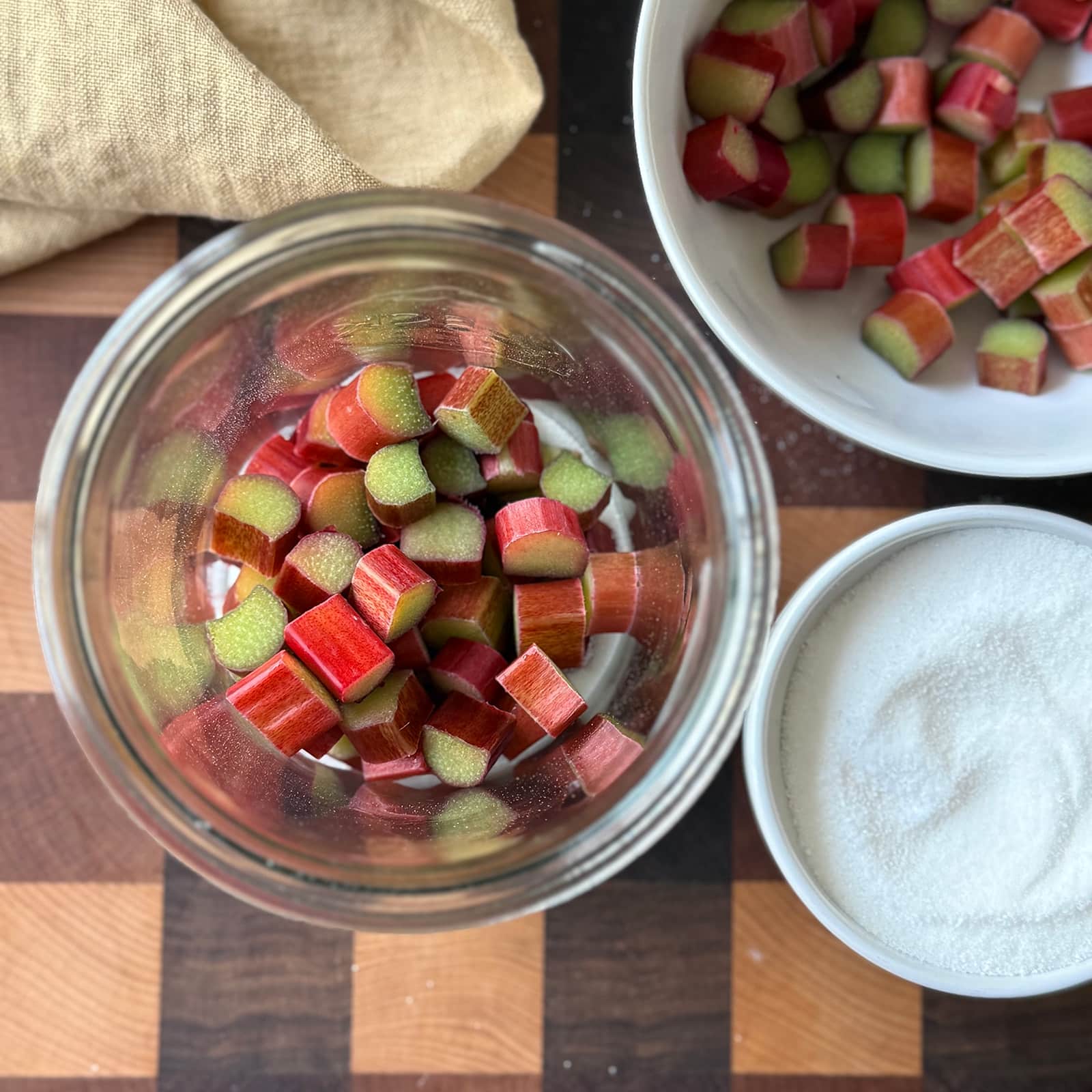Sugar and Rhubarb Layered in a Glass Jar