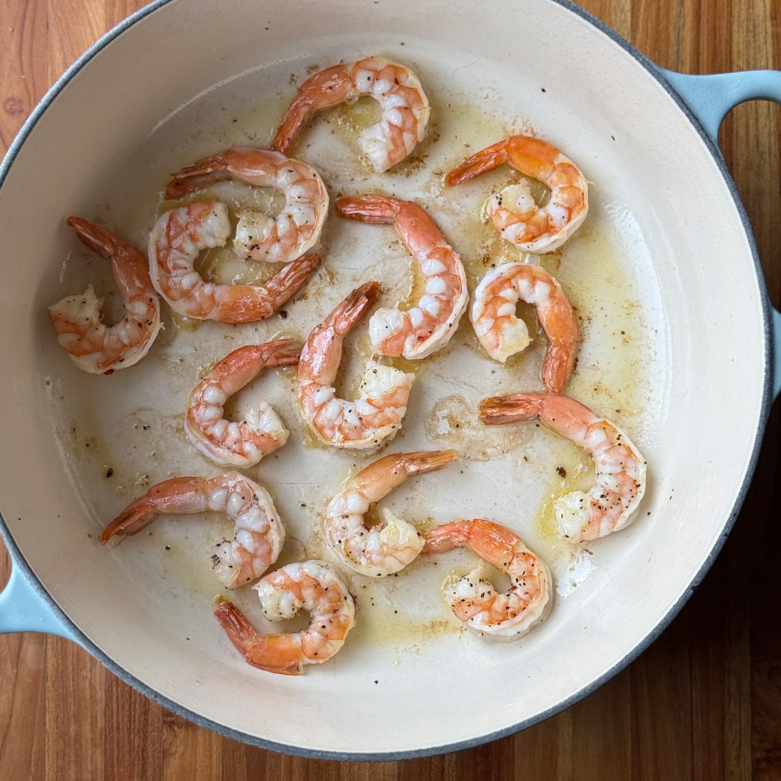 shrimp seared in a pot