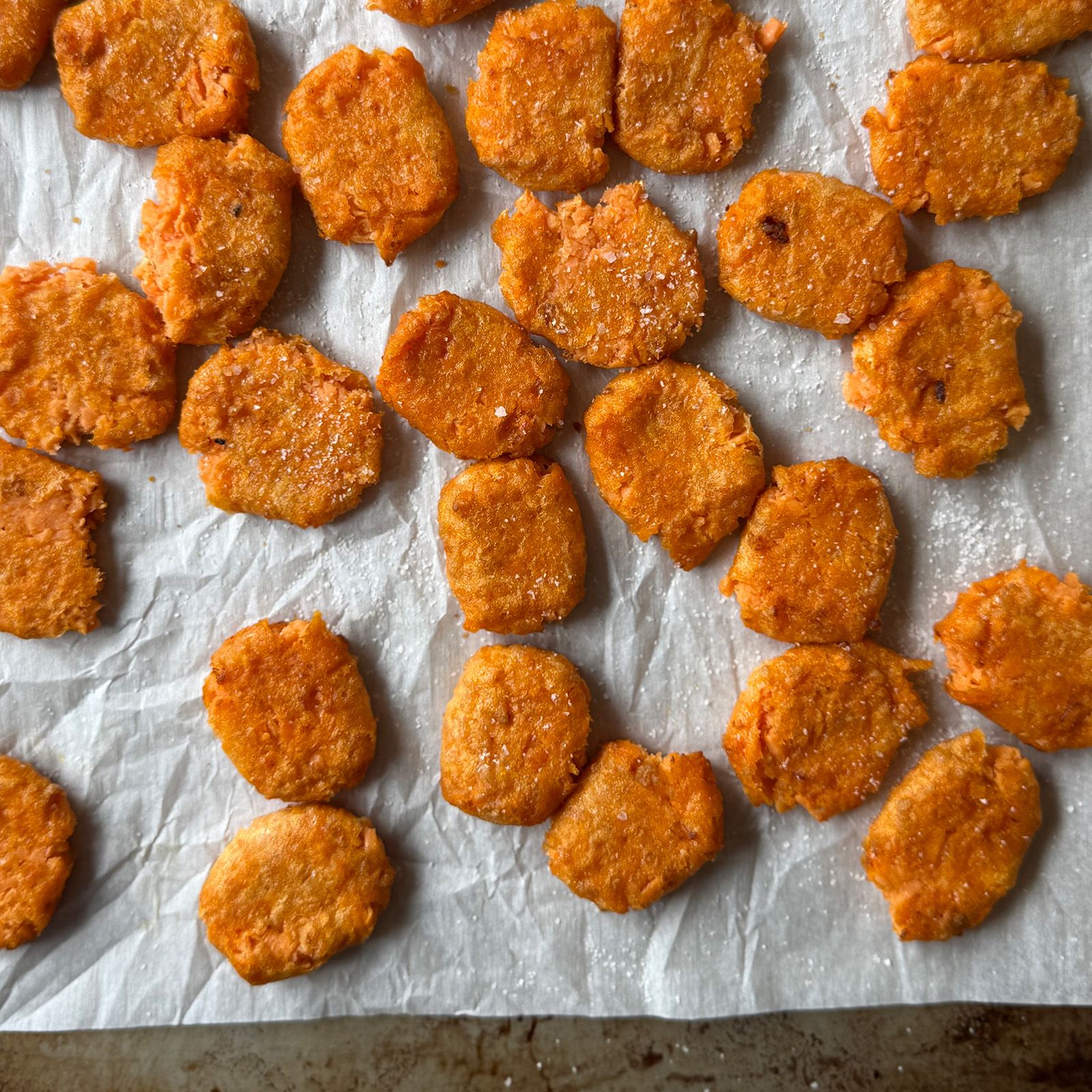 Smashed Salted Sweet Potato Tots