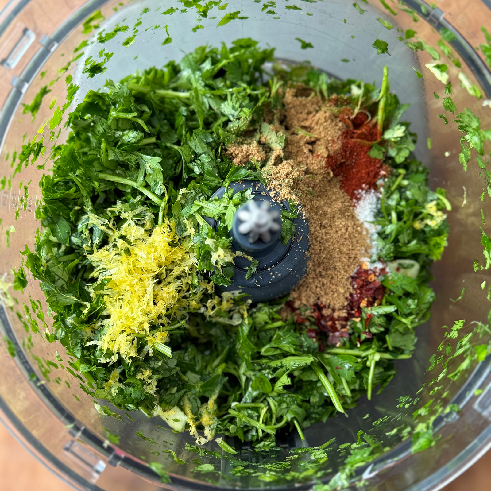 Lemon Zest and Spices Added to Food Processor