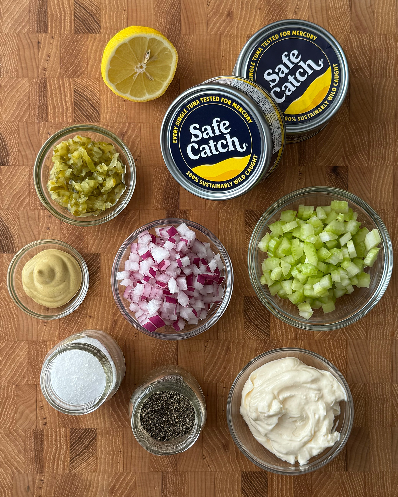 Tuna Salad Ingredients Lay Flat