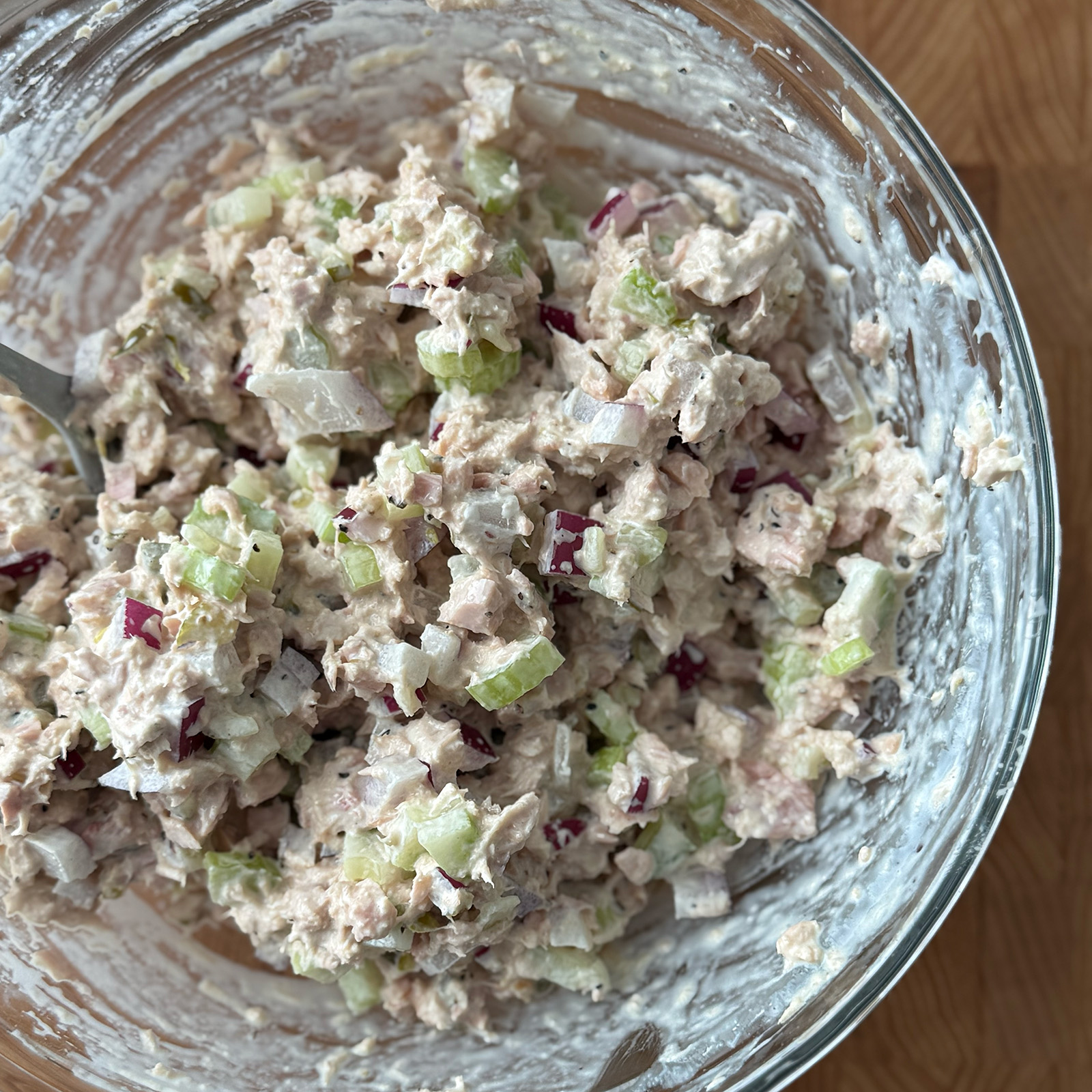 Tuna Salad Mixed Together in a Bowl