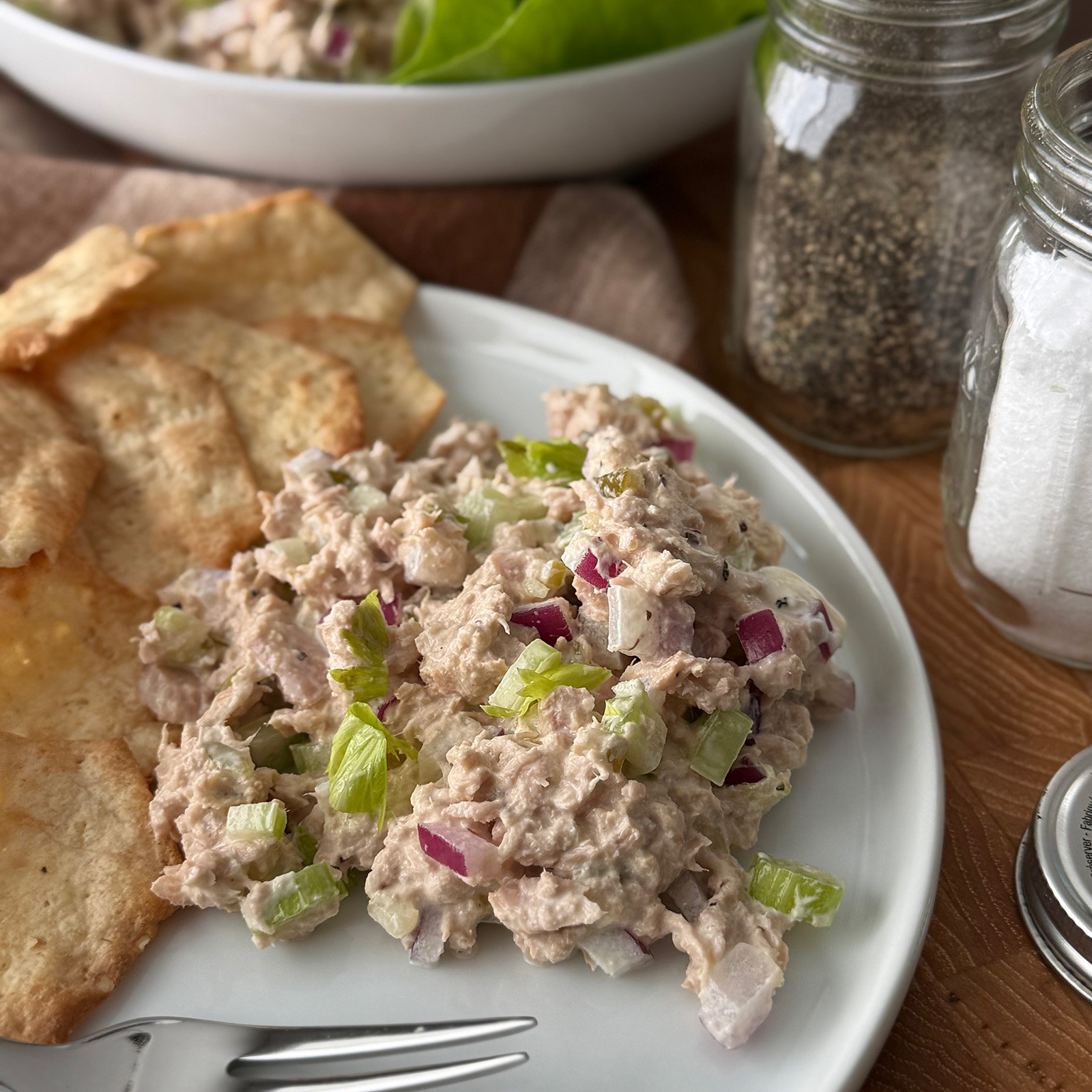 Tuna Salad with Crackers on a Plate