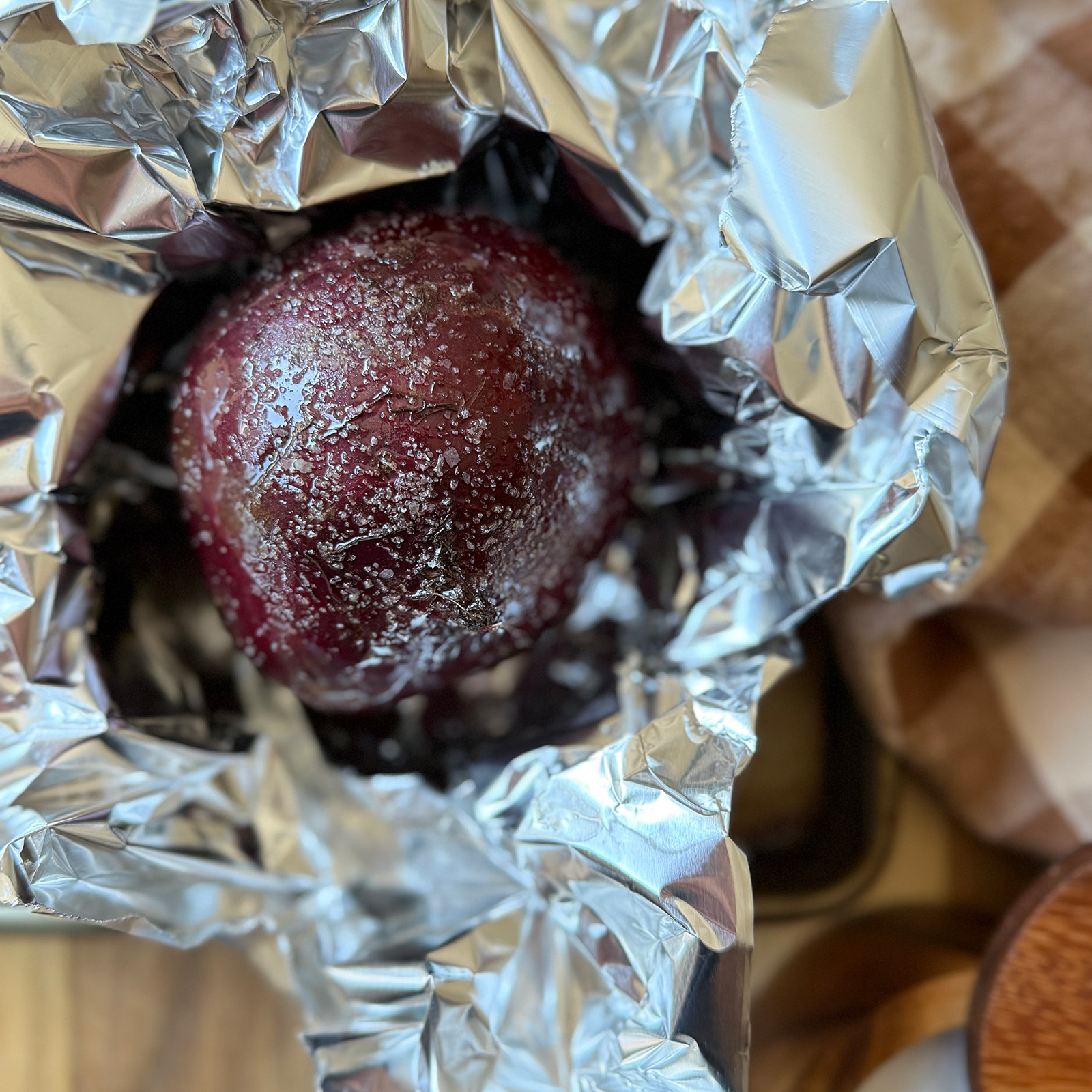 Beet Wrapped in Foil with Oil and Salt