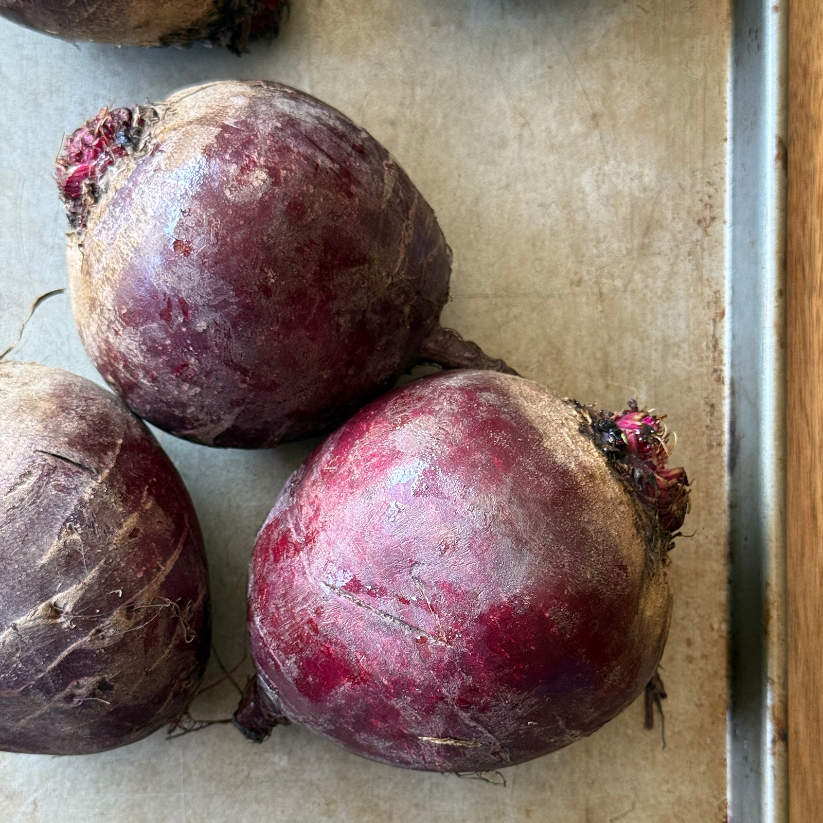 Whole Raw Beets on a Tray