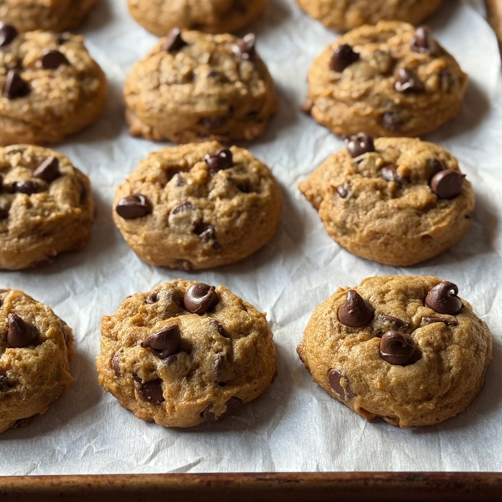 Pumpkin Chocolate Chip Cookies on a Tray